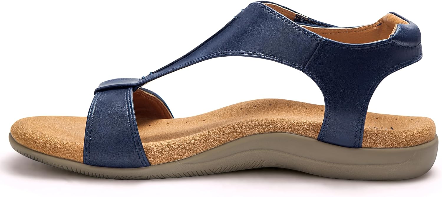 PARTY Women's Open Toe Sandals Arch Support and Adjustable Straps Comfortable Sandals for Walking,BLUE,9 - Image 4