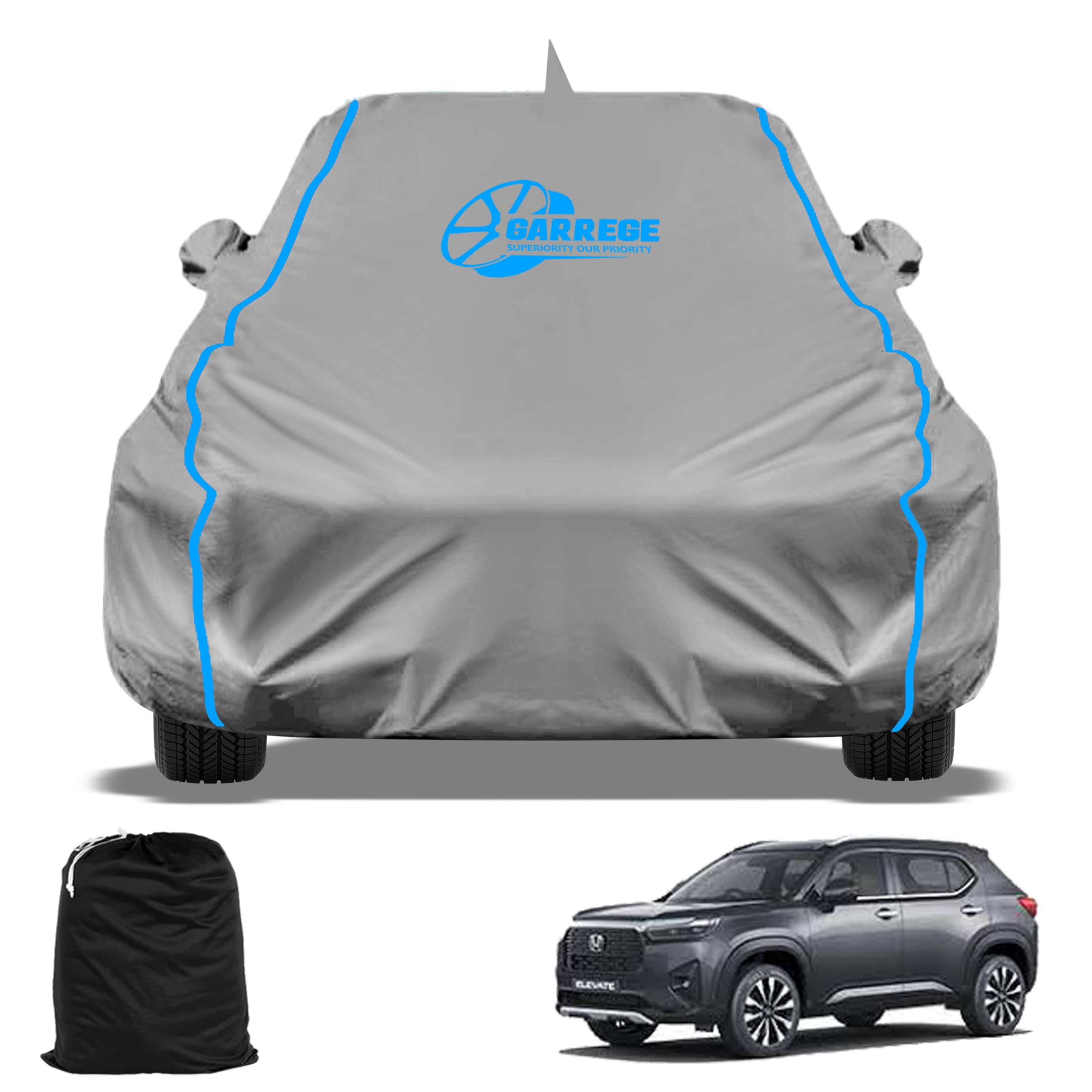 GARREGE Honda Elevate Car Cover Waterproof with Free Bag and All Weather for Car Cover,100% Waterproof Outdoor Car Covers Rain Snow Uv Dust Protection. Custom Fit, Grey-picture-15
