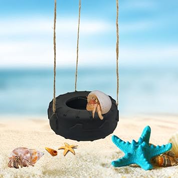 Colours Hermit Crab Tire Swing,Suction Cup Hook Climbing Toy,Hermit Crab Terrarium Accessories - A Must-Have for Any Reptile Amphibian Small Aquatic Animals LoverBlack