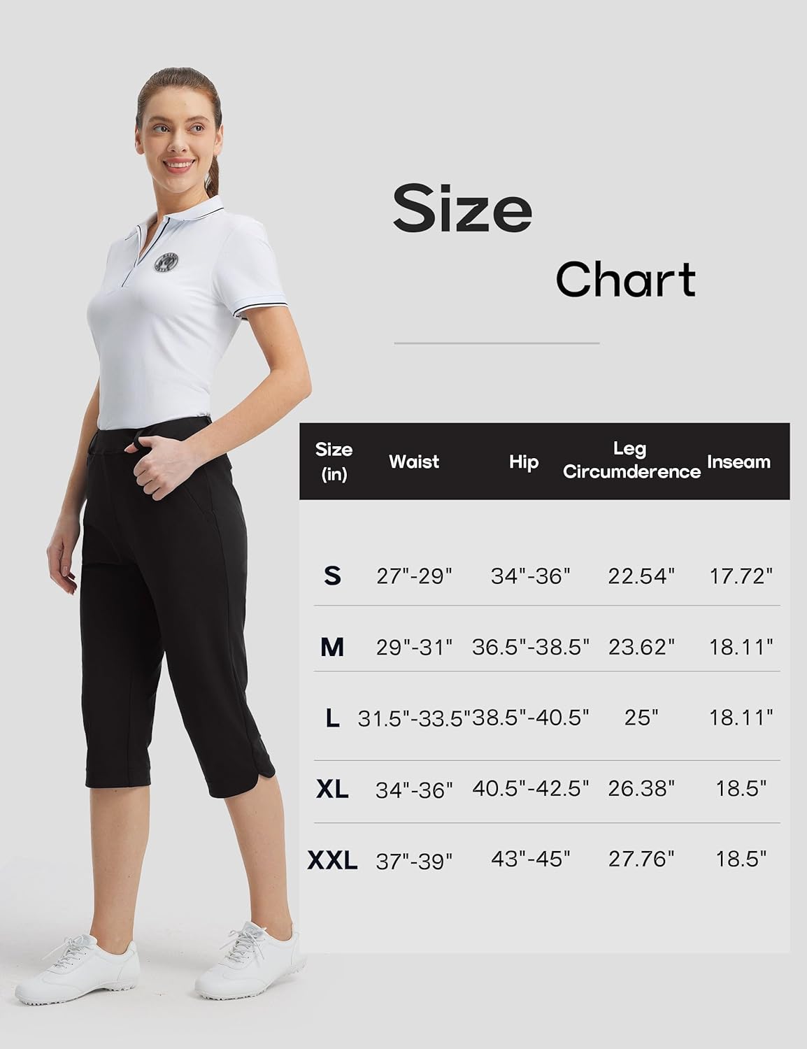 FitsT4 Sports Women 18" Golf Capris High Waist Stretch Hiking Capri Pants with Pockets Work Casual