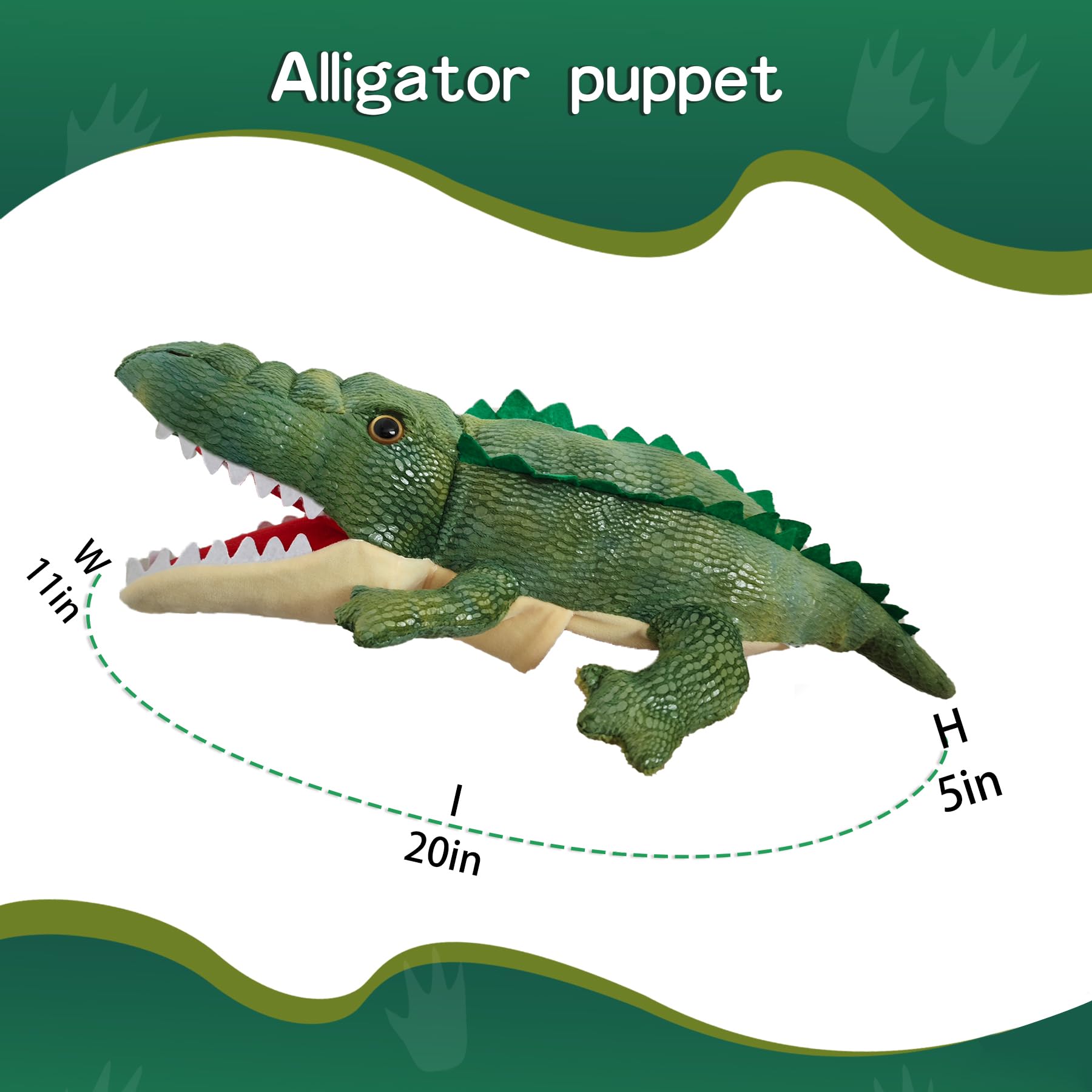 Marioneta de cocodrilo de mano, marioneta con boca móvil, marionetas de animales de historia de juego de rol, títeres de mano de cocodrilo de peluche suave para niños 2
