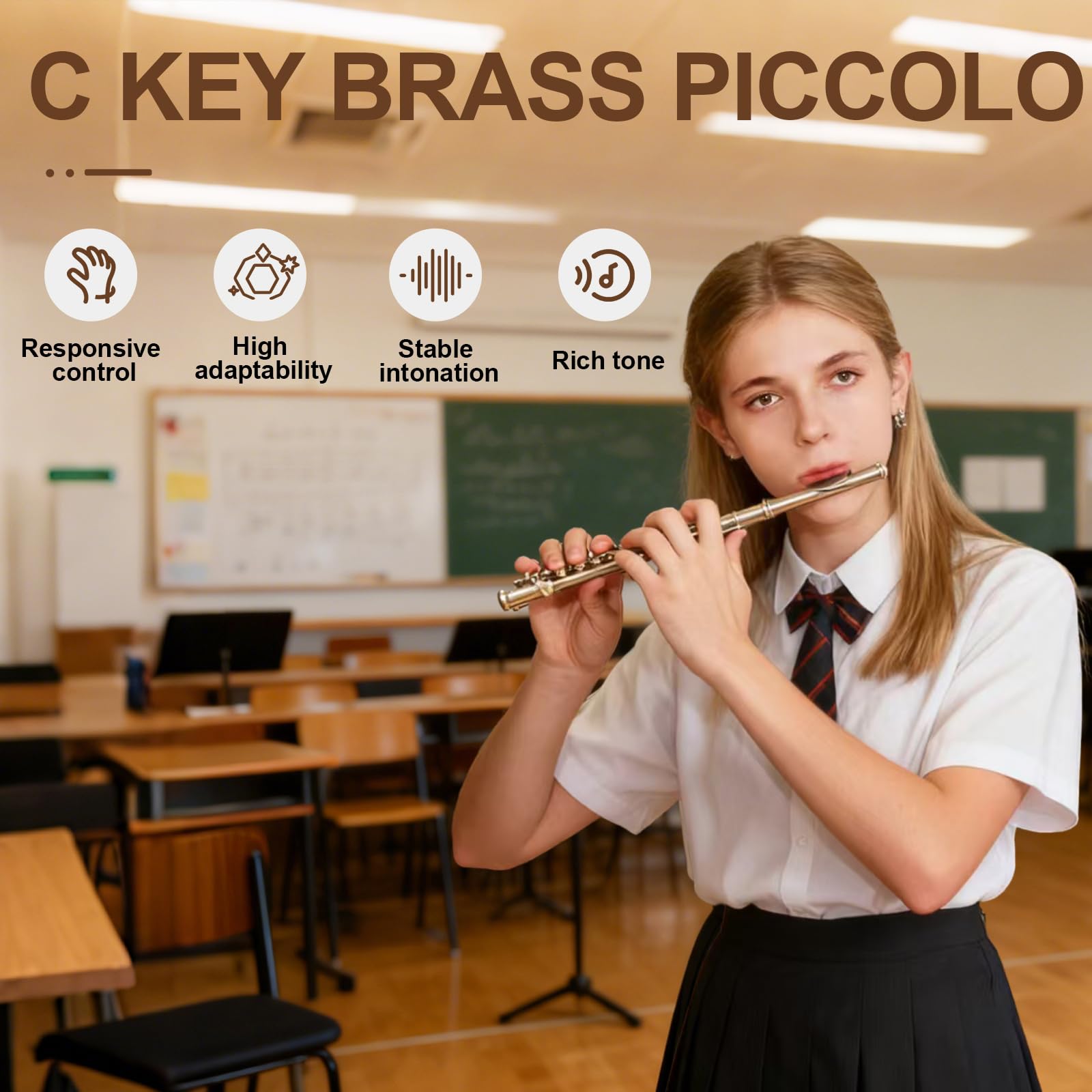 Kmise Foro Chiuso C Piccolo, Corpo Professionale Nichel Argento con Finitura Bronzo, Include Gig Bag, Manuale e Kit di Pulizia per Principianti e Bande scolastiche (Bronzo)