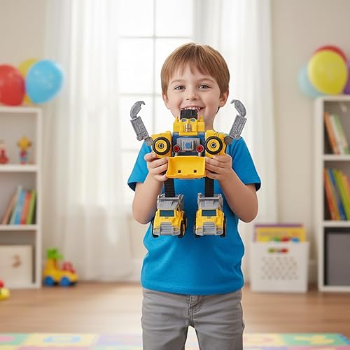 Miniatura 6 de Juego de juguetes de camión de montaje 5 en 1  Construye y transforma vehículos robot de ingeniería  Juego educativo e interactivo para niños y