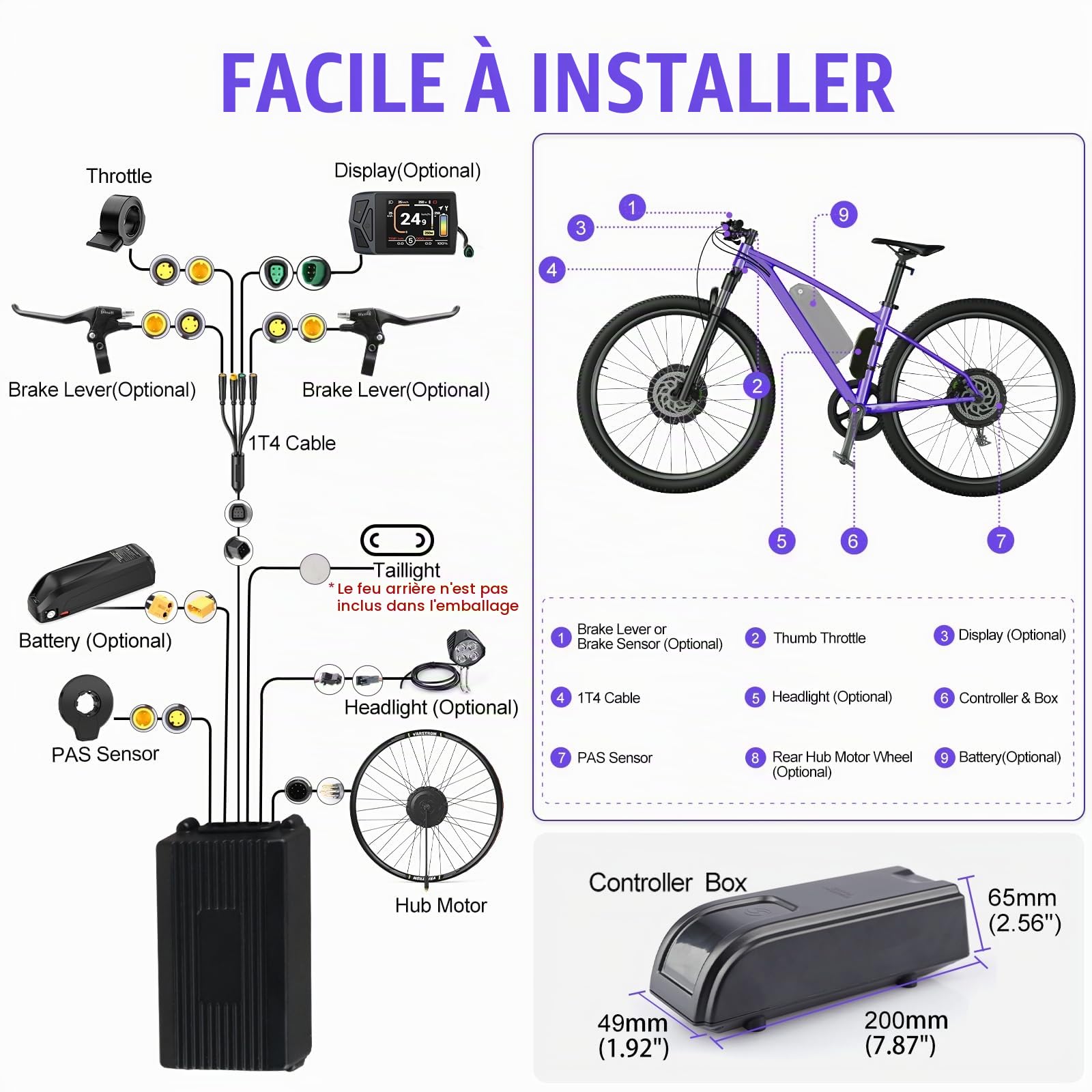 48V Kit Conversion Velo Electrique Moteur Avant Arrière 20 26 27,5 28 29 | 125EVH 125XVH Kit de Conversion Vélo Électrique Brushless Moyeu Avec Batterie Et Écran Opt - Moteur Pour Cassette VTT