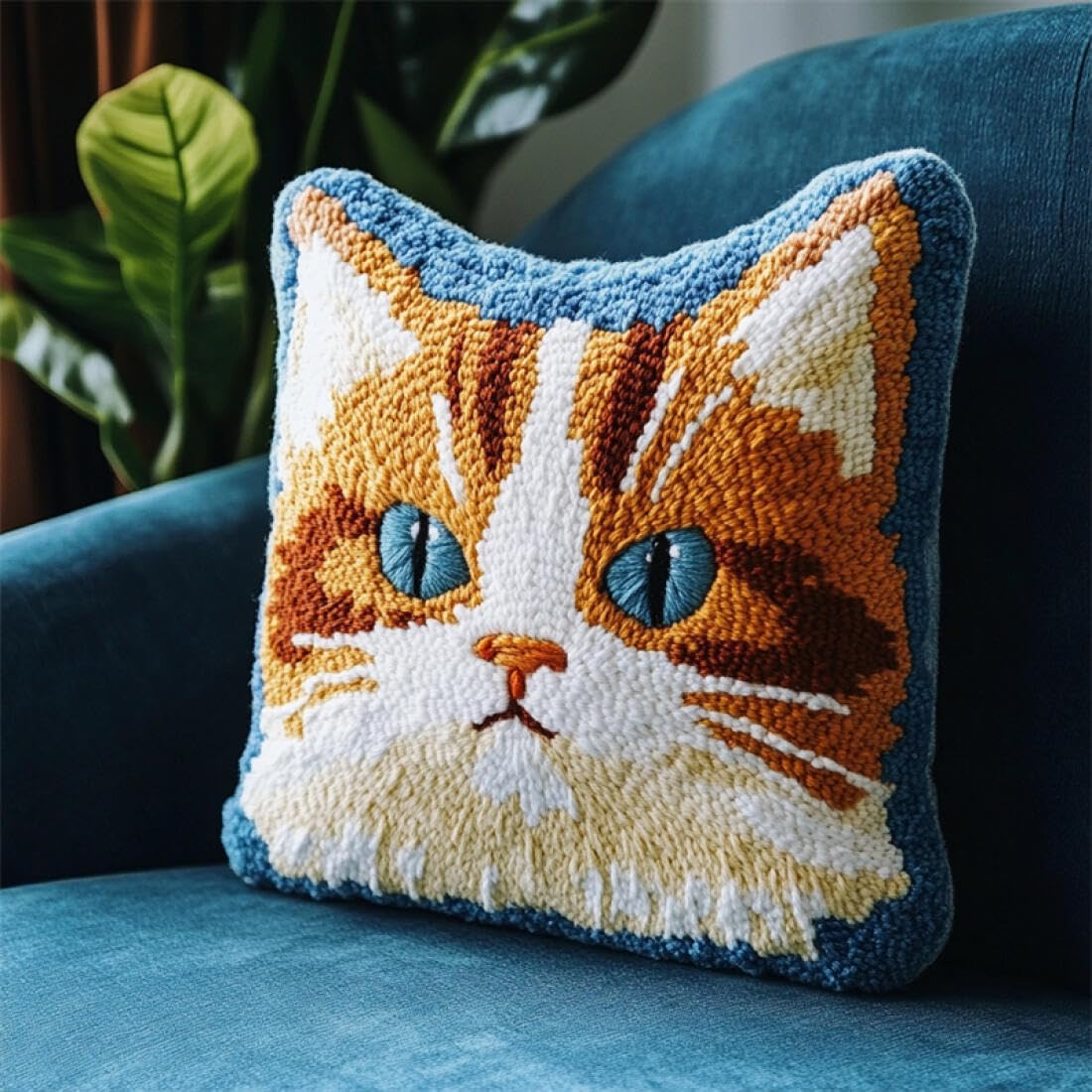 Kitquiver Animal Latch Hook Kits for Adults Cartoon Cat DIY Latch Hook Kits Pillow Needlepoint Cushion Kit for Home Décor Needlework Set for Adult Beginners 17x17In