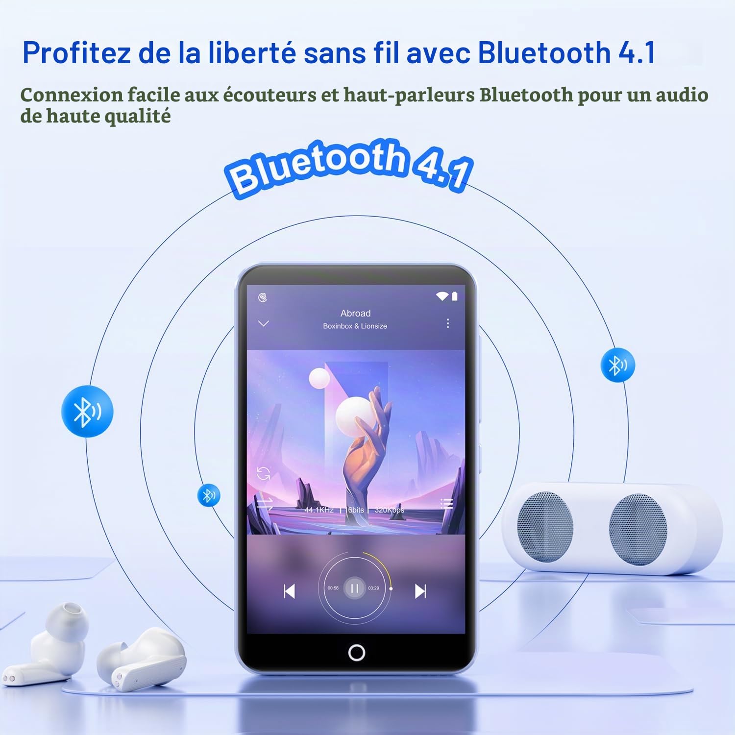 Lecteur MP3 80Go avec WiFi et Bluetooth, Lecteur MP4 4.02 Pouces Touchscreen avec Haut-parleurs, MP3 Player avec Caméra 13MP, Lecteur mp3 Android avec Spotify, Deezer, Audible, Amazon Music