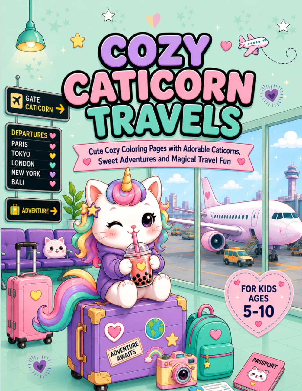 Cozy Caticorn Travels: Cute Coloring Pages with Adorable Caticorns | Sweet Adventures | Magical Travel Fun | Activity book For Kids Ages 5-10 (Cozy Caticorn Series)