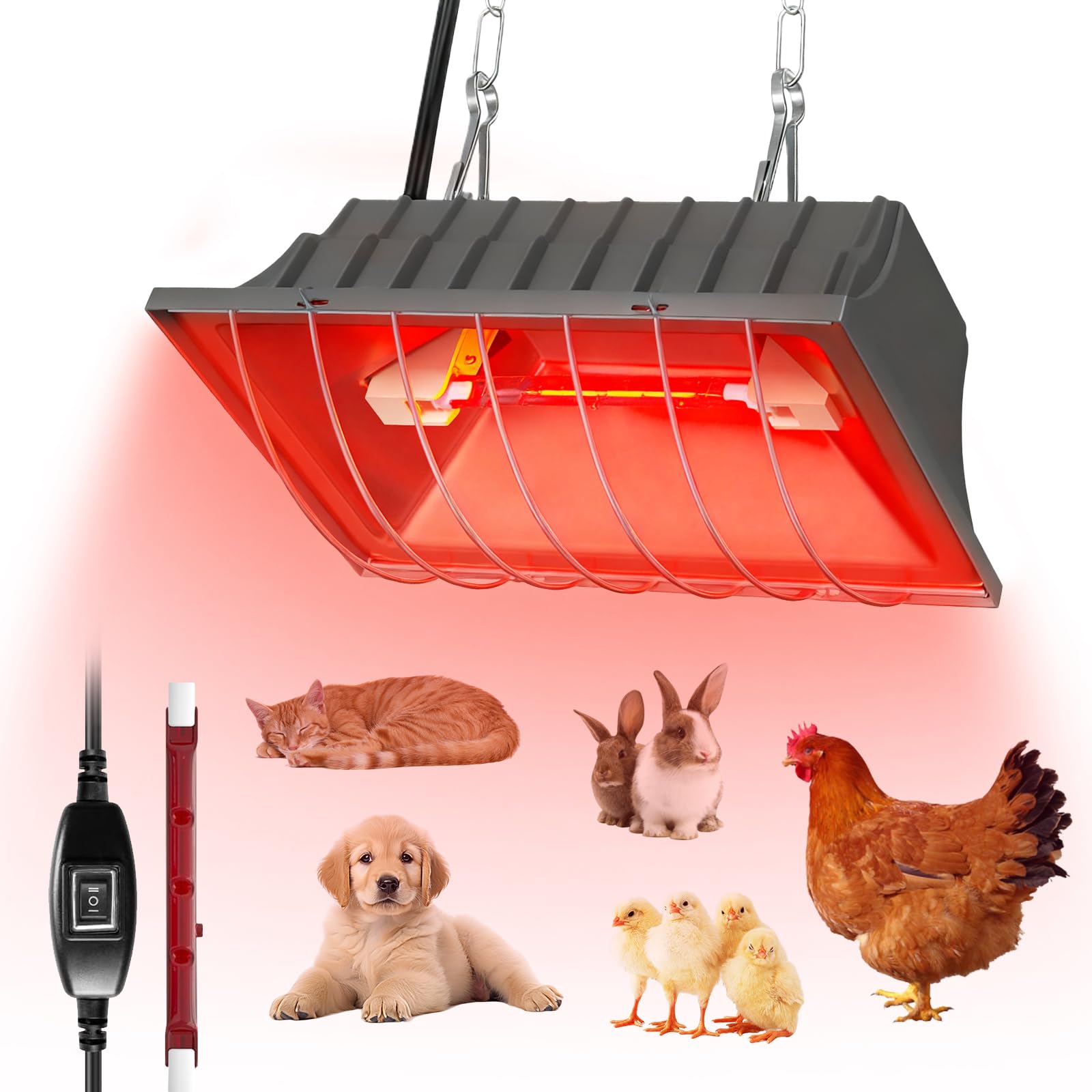 Lámpara calefactora para pollitos 175w, calefacción infrarroja con termostato de bajo consumo, placa calefactora para gallinero con cable de 1,8 m, ideal para gallinas, patos, cachorros y mascotas
