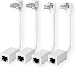 90 Degree Cat 6 Ethernet Extension Cable 4 Pack,Right Angles (UP & Down) Short Cat6 Male to RJ45 Female Network LAN Patch Cord FTP Shielded Extender Adapter Connector, Supports CAT5E/CAT5-3 Feet White