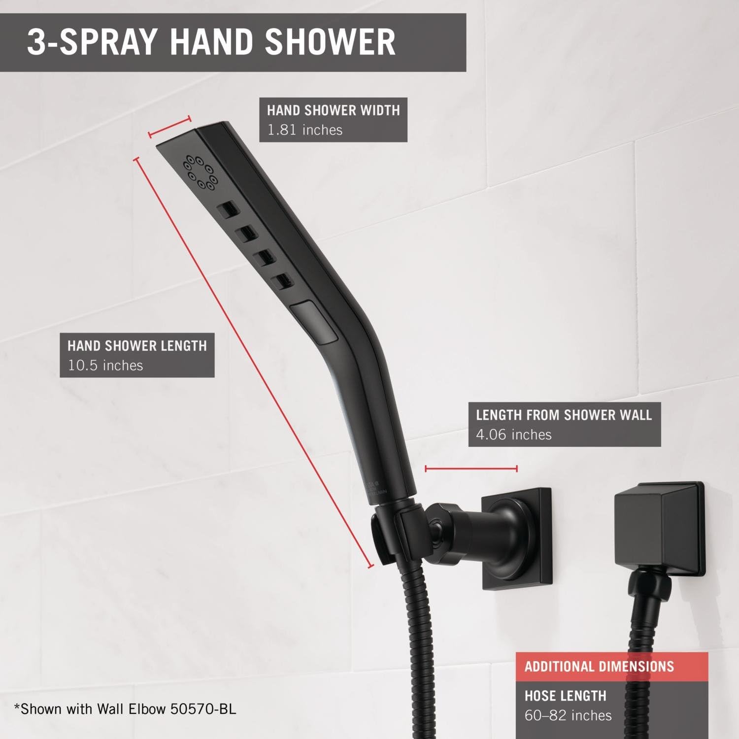 Delta Faucet 55799-BL H2Okinetic 3-Setting Wall Mount Hand Shower, Matte Black