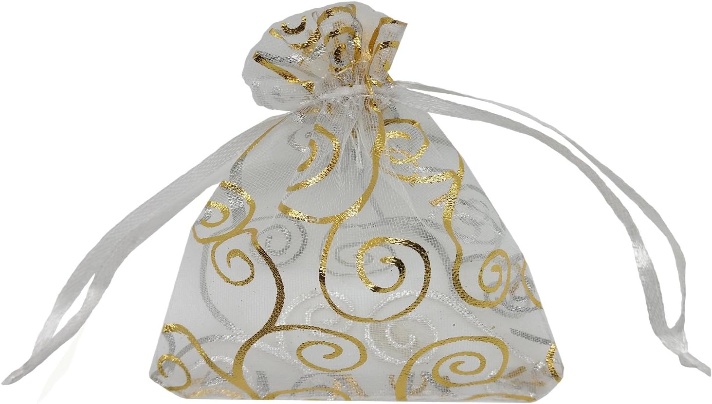 100pcs Sheer Organza Favor Bags For Wedding Baby Shower Rattan Print Gift Bags Samples Display Drawstring Pouches (4x6 inch, white)