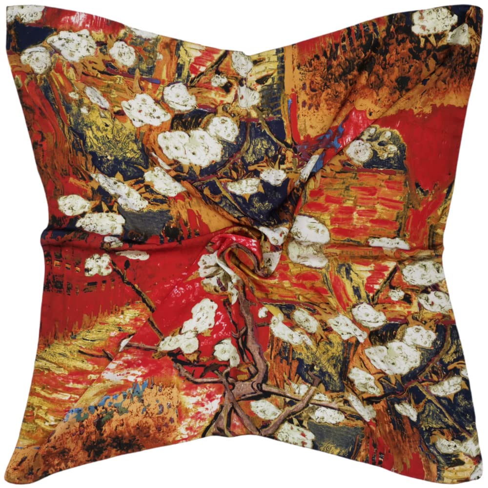 Julunar Silk Like Head Scarf for Women - Satin Large Hair Scarves - 35" Square Silk Hair Wrap for Sleeping with Gift Packed, A002-2 Painting Orange, Large