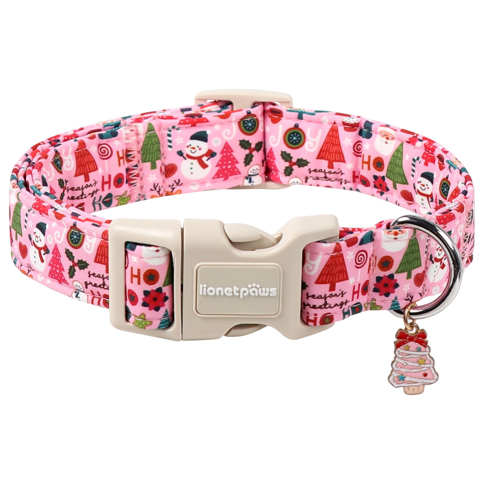 Lionet Paws Christmas Dog Collar- Cute Snowman Christmas Tree Dog Collars with Plastic Buckle and Xmas Tree Pendant,Light Pink Dogs Collar for Small Dogs — image 1