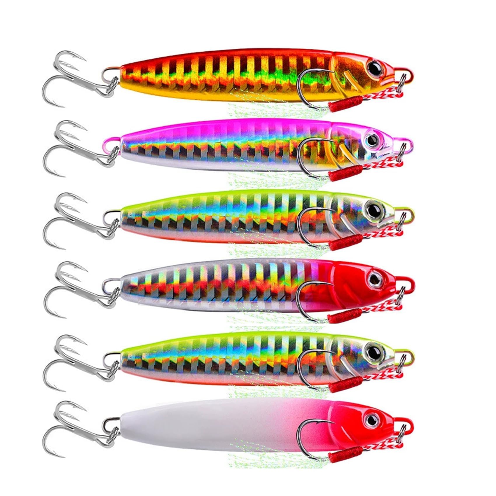 Jigging Esche da Pesca in Metallo，6 Pezzi Slow Sinking Micro Metal Jig con Ganci per Acqua Salata e Dolce，Esca Artificiale per Bass e Ciprinidi