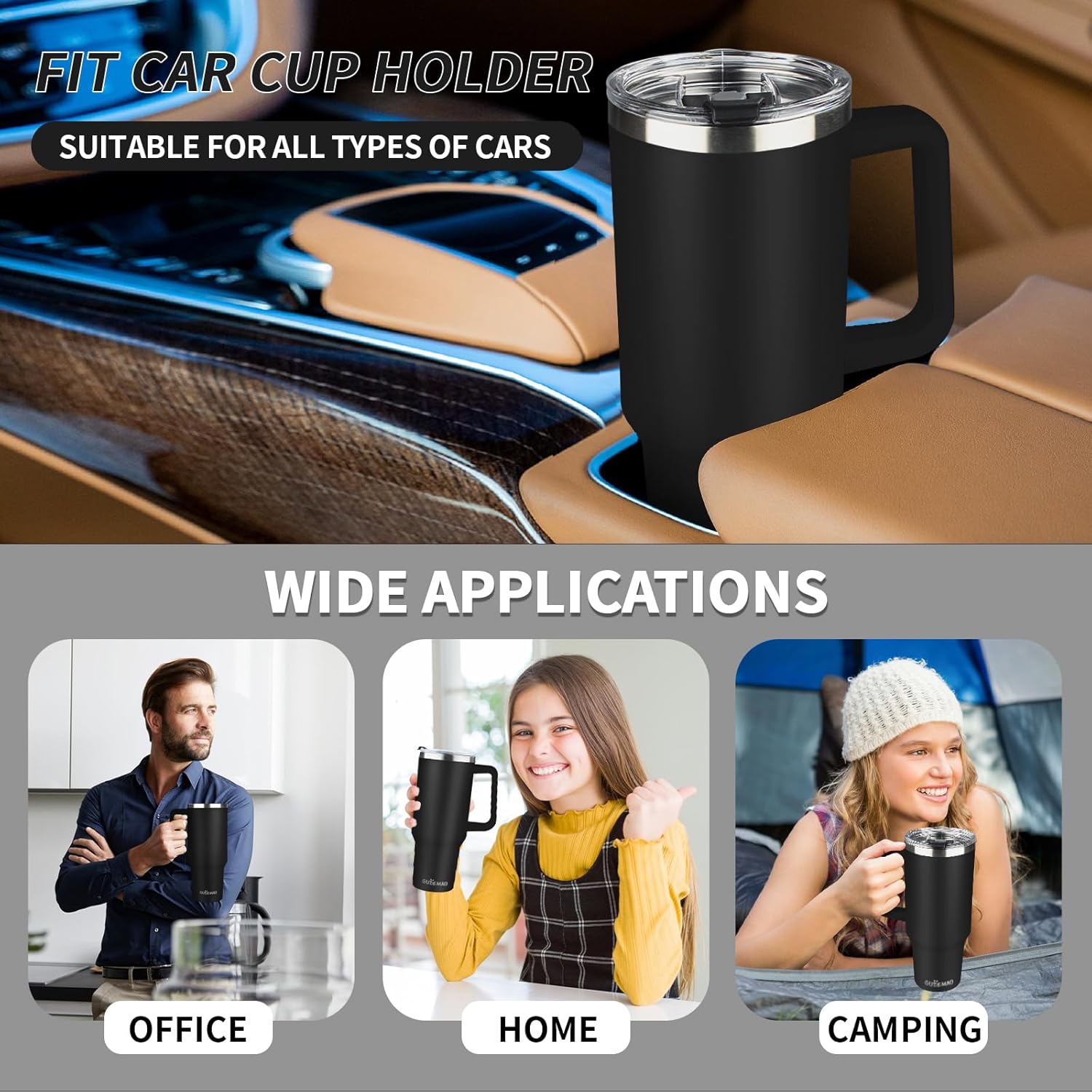 40 oz Tumbler with Handle, Insulated Tumbler with Lid and Straw, Reusable Stainless Steel Vacuum Insulated Cup, 100% Leak Proof Thermal Travel Coffee Mug Cup for Cold and Hot (Black) - Image 7