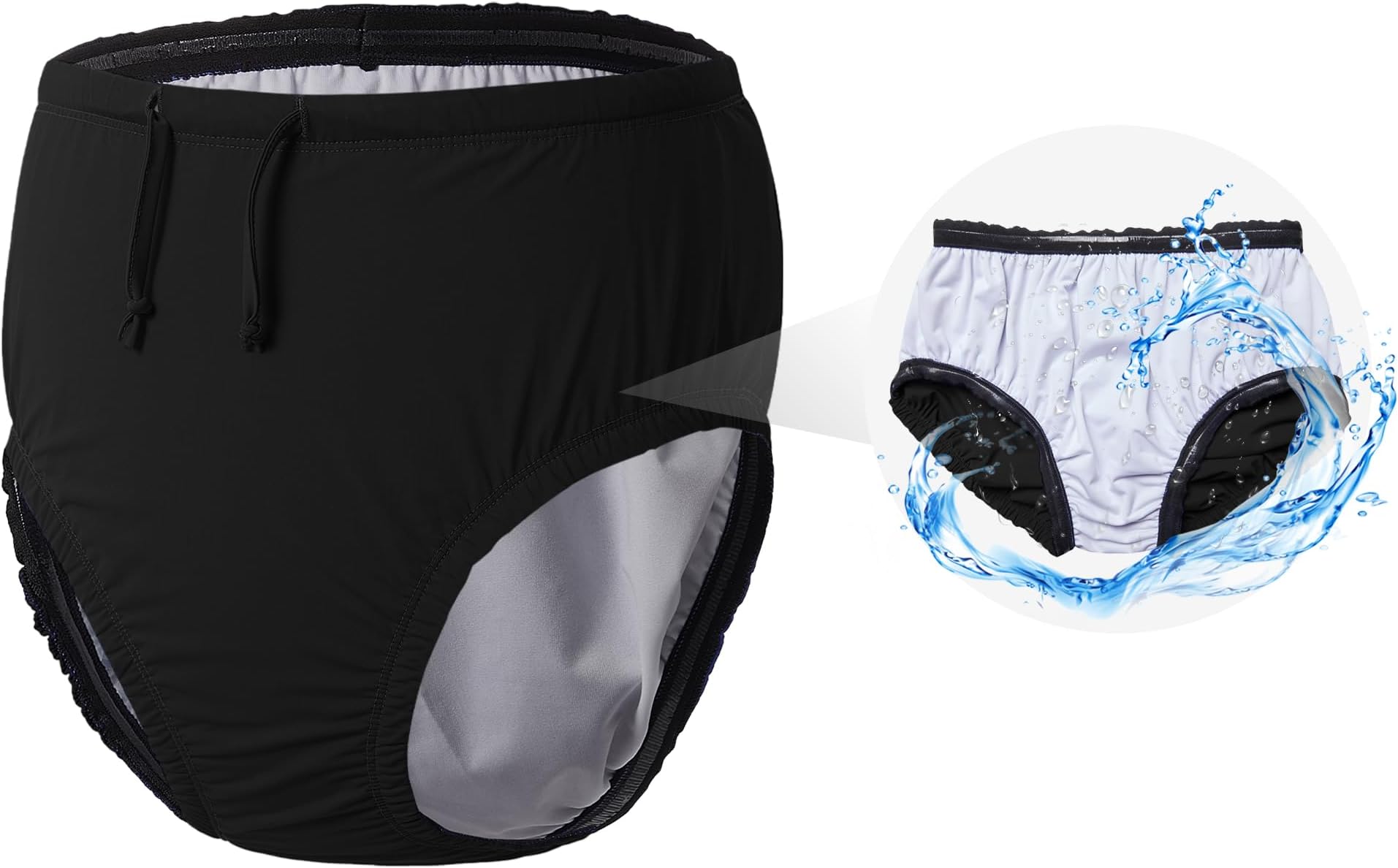 Reusable Swim Diapers for Adults Waterproof Leakproof Incontinence Swimwear Underwear for Men and Women with Special Needs(Black,L)