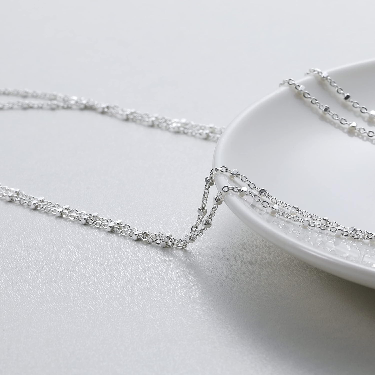 MBW Layered Necklaces for Women, Dainty Silver Plated Snake Twist Rope Chain Necklace for Women Simple Herringbone Thin Snake Chain Satellite Choker Necklace Silver Jewelry Set Gifts for Women Girls - Image 6