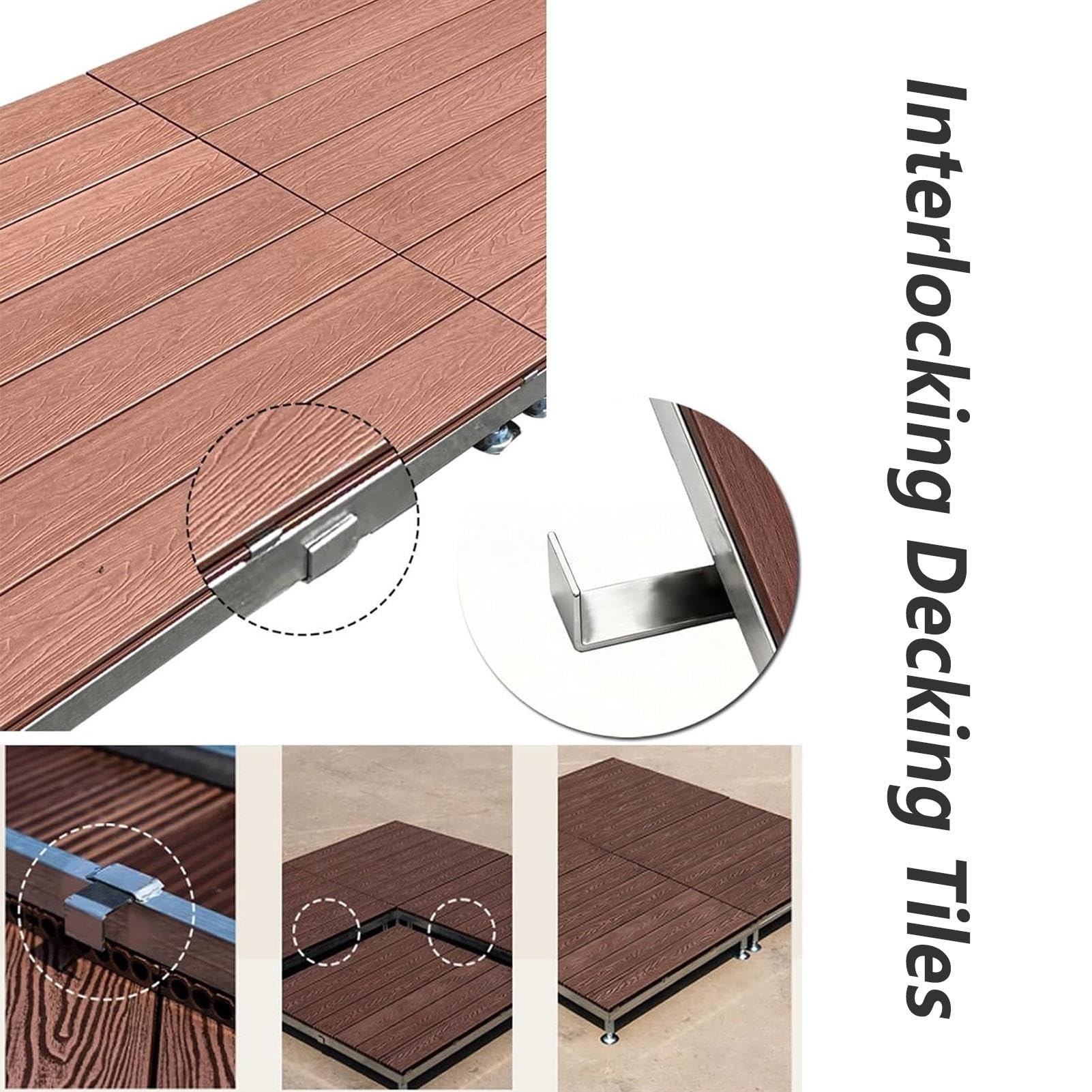 WPC Plataforma Elevada Modular de 4 Piezas, Baldosas de Cubierta Enclavable