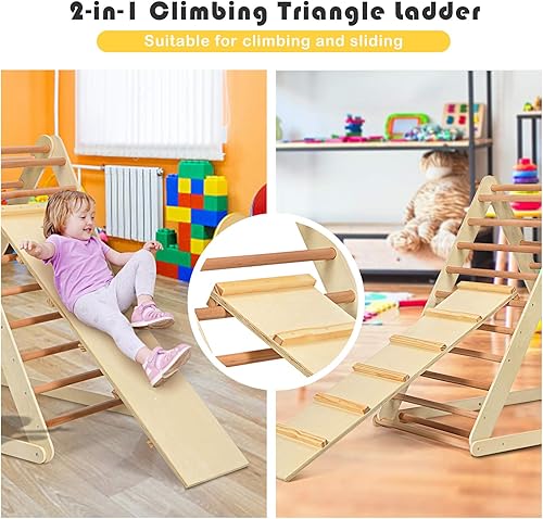 Miniatura 8 de HONEY JOY Escalador triangular con rampa, juego de triángulos de escalada 2 en 1 para interiores con escalera y tobogán, juguetes de escalada