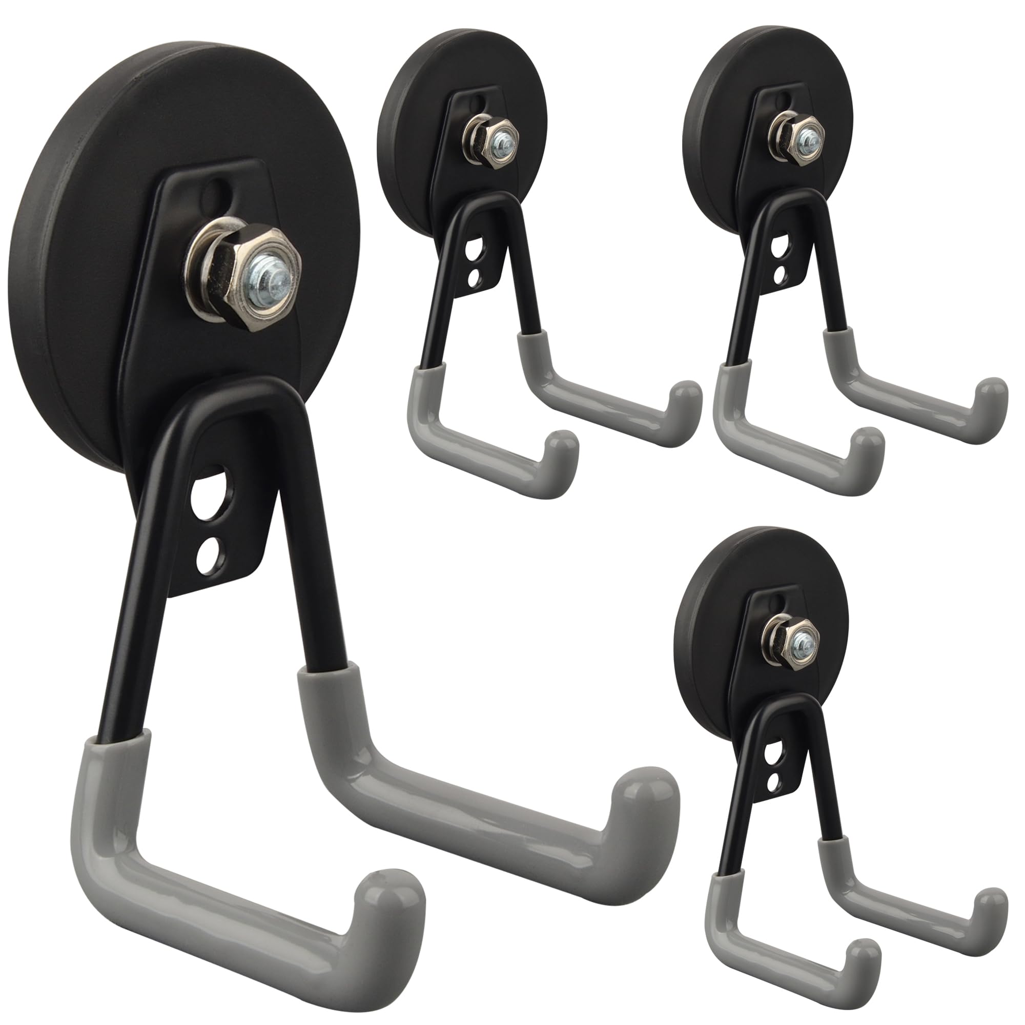 ULIBERMAGNET Heavy Duty Magnetic Hooks,Strong Large Magnet Hooks for Power Drill,Garden Tools, Hose,Pegboard,Garage,Workshop,4 Pack Magnetic Storage Hooks for Indoor Outdoor Hanging(Gray) 2.59" Strong Medium L Gray 4PC