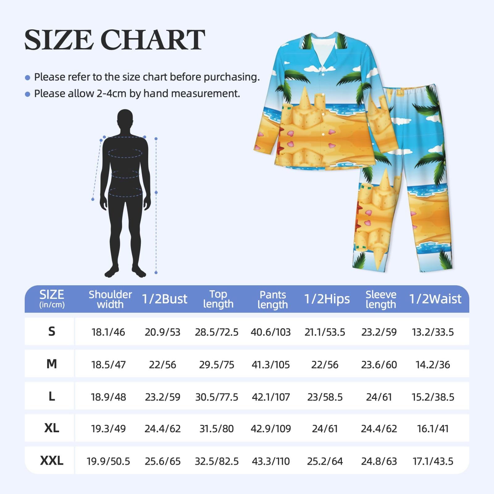 Conjunto de pijama con estampado de casa de arena para hombre, pijama suave de manga larga con botones y bolsillos