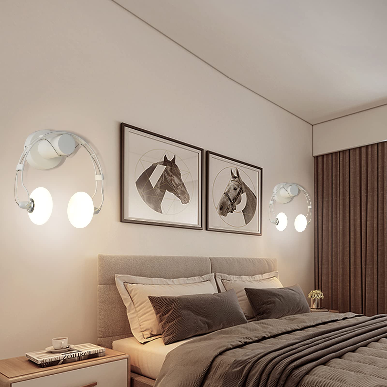 Lampada da Parete LED Moderna e Creativa a Forma di cuffietta in Ferro, Illuminazione per Camera da Letto, Comodino in Vetro, Include 2 lampadine G4 (Bianca) - Perfetta per l'arred