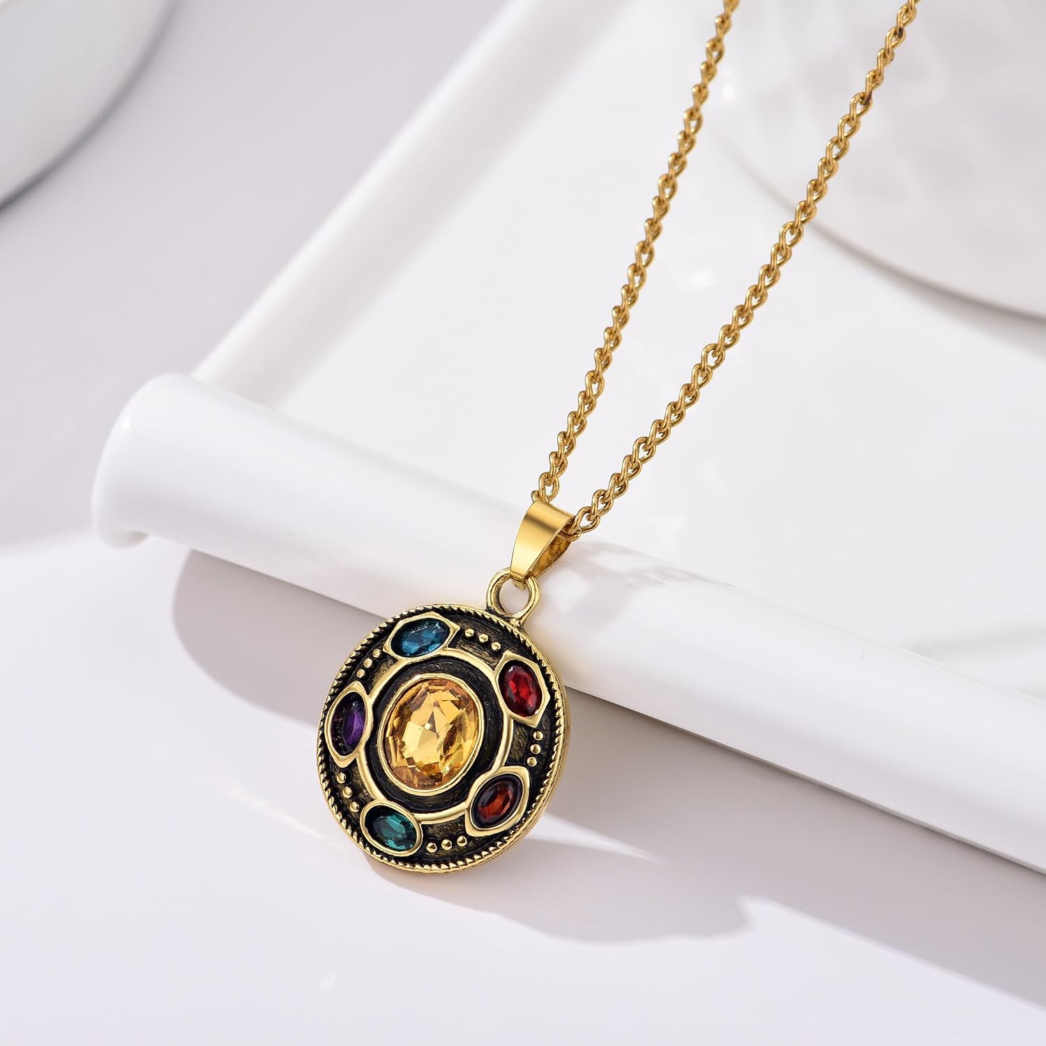 Infinity Gauntlet Necklace Thanos Infinity Stone Pendant Jewelry Gifts for Son Daughter Men Women