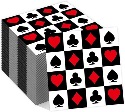 40Pcs Casino Poker Card Party Napkins Las Vegas Theme Party Paper Napkins Disposable Party Napkins Set Texas Holdem Paper Luncheon Napkins Casino Poker Card Theme Party Supplies