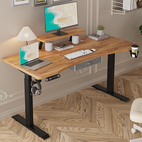 Miniatura 41 de Escritorio eléctrico de pie extragrande en forma de L de 63 x 28 pulgadas con un cajón, escritorio de oficina en casa con espacio de almacenamiento,