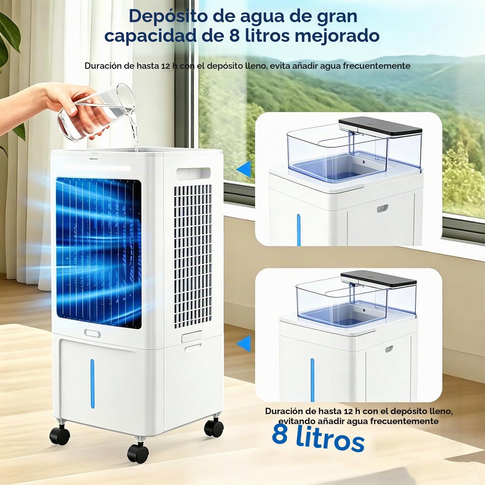 24L Climatizador Evaporativo, 65W, Función Fría, Ionizado y Ventilador, 3 Velocidades, 3 Modos, Panel Táctil, Temporizador 12h, Mando a Distancia, para Oficina Hogar