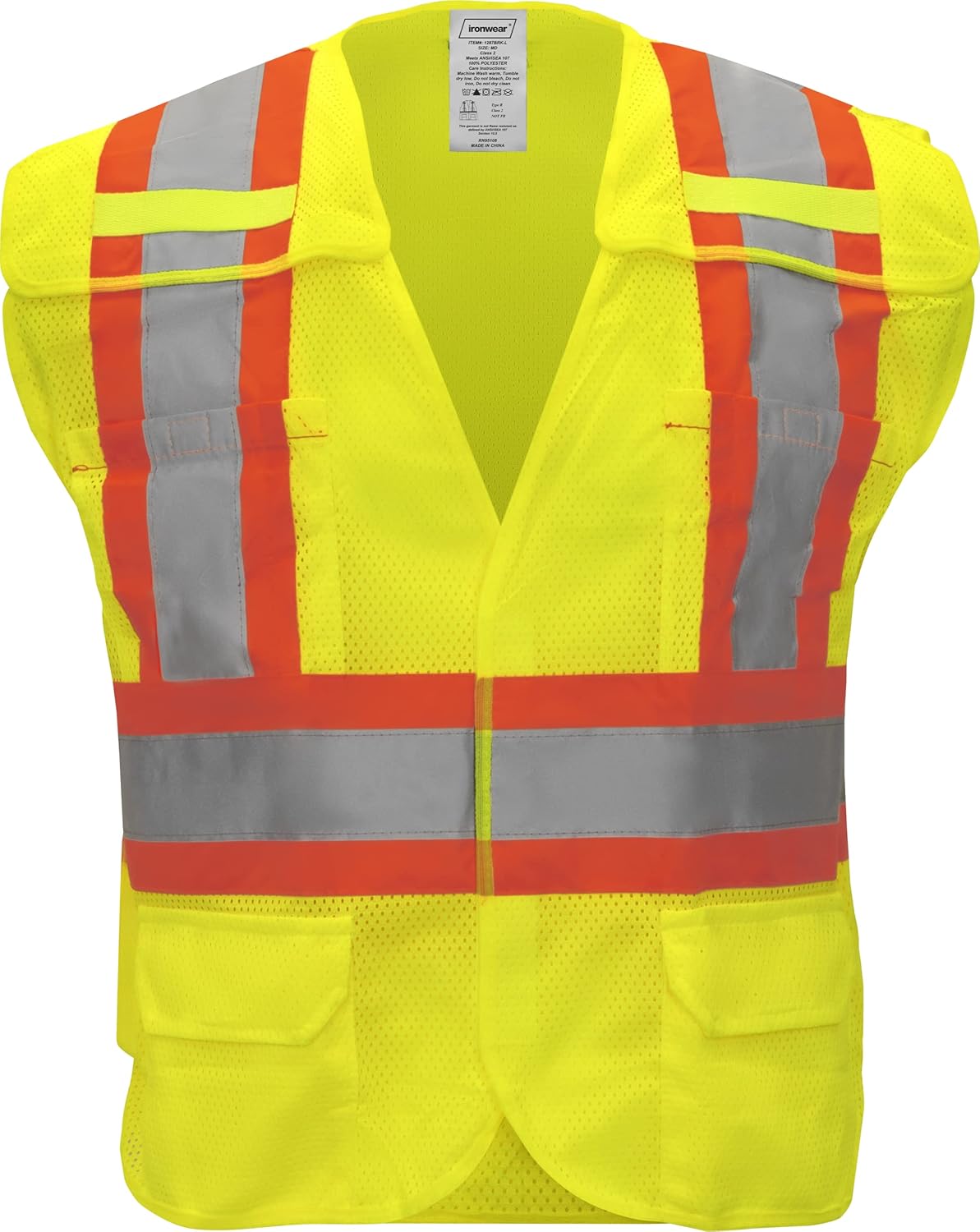 Ironwear 1287 Class 2 Breakaway Safety Vest w/ 2” Reflective Tape & 6 Pockets