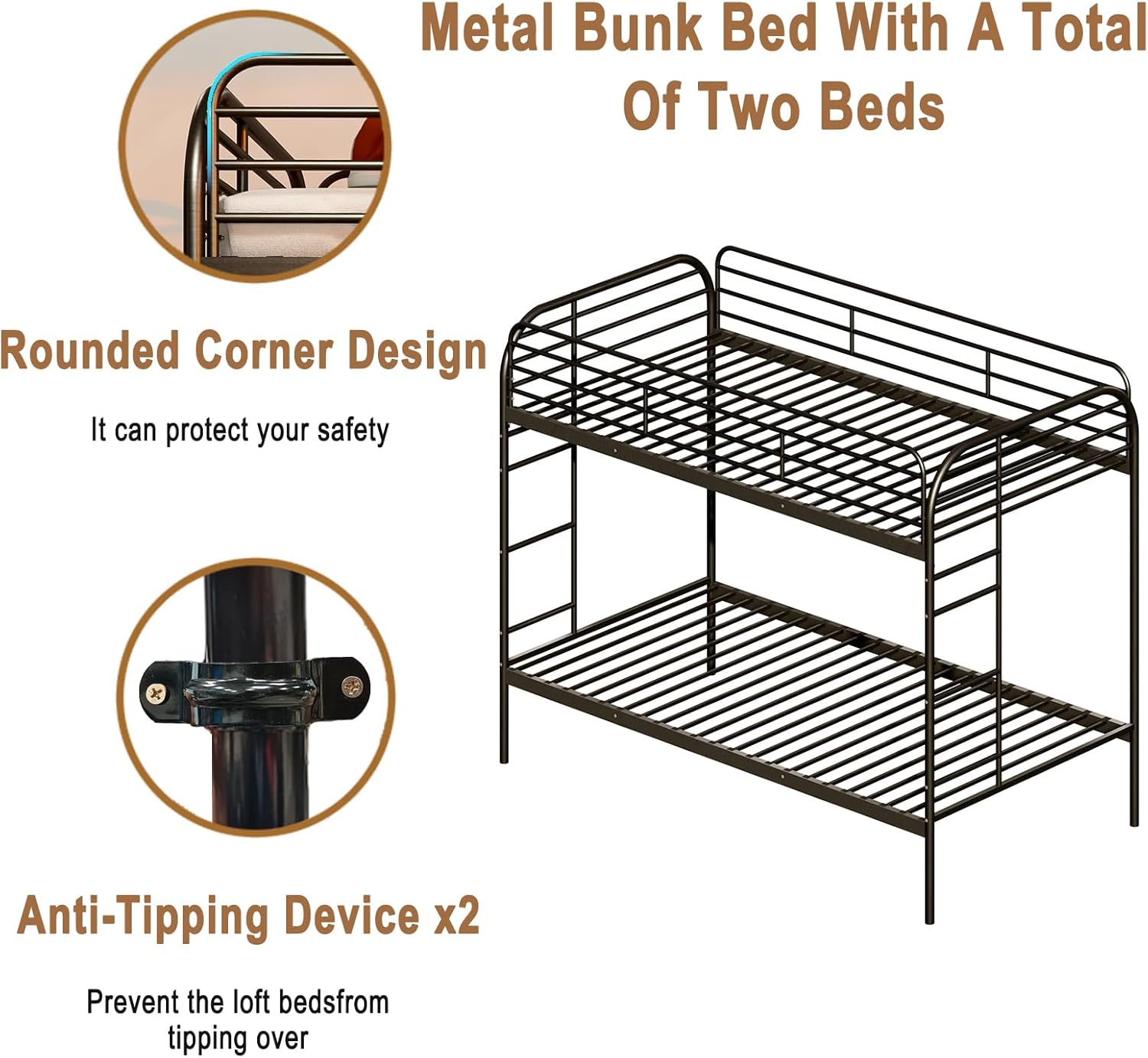 Colorful Double Bed Frame, Modern Style Twin Size Bunk Bed with Safe Guardrail, Each 400lbs Load-Bearing, Space-Saving Design for Adults, Kids and Teens, Easy-to-Install - Blue