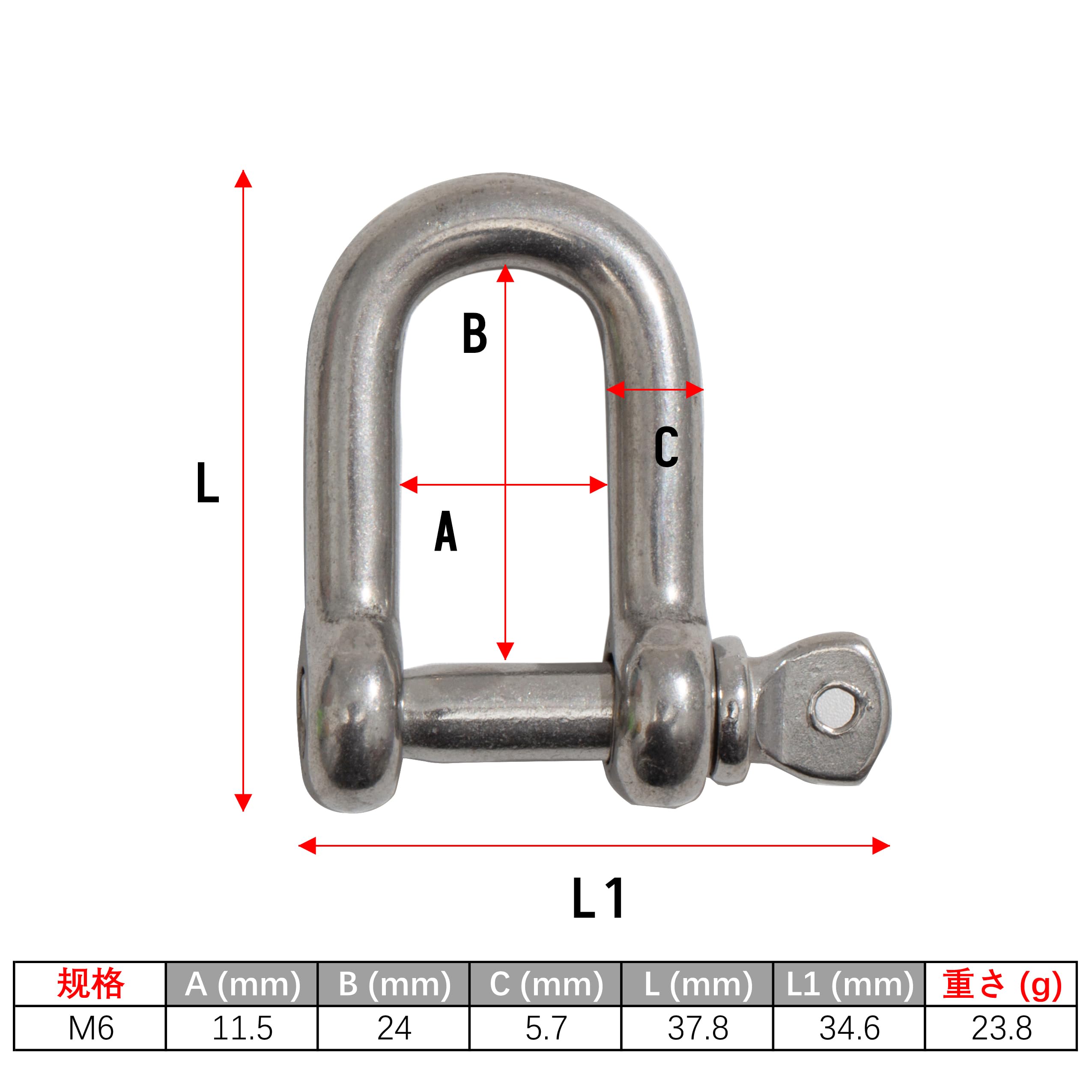 Amazon | ステンレス鋼304 Dシャックル6mm M6 ロープ固定 ワイヤー