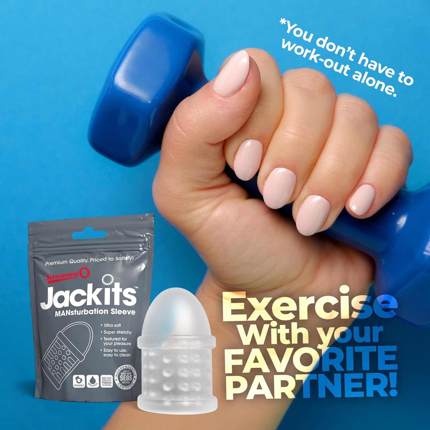 Screaming O Jackits Mansturbation Sleeve in Pop Box, Clear - Solo Toy for Men - Pleasure Enhancer - Male Sex Toy | Reusable masturbation sleeve for solo use; body-safe SEBS, textured nubs, stretchy, easy clean