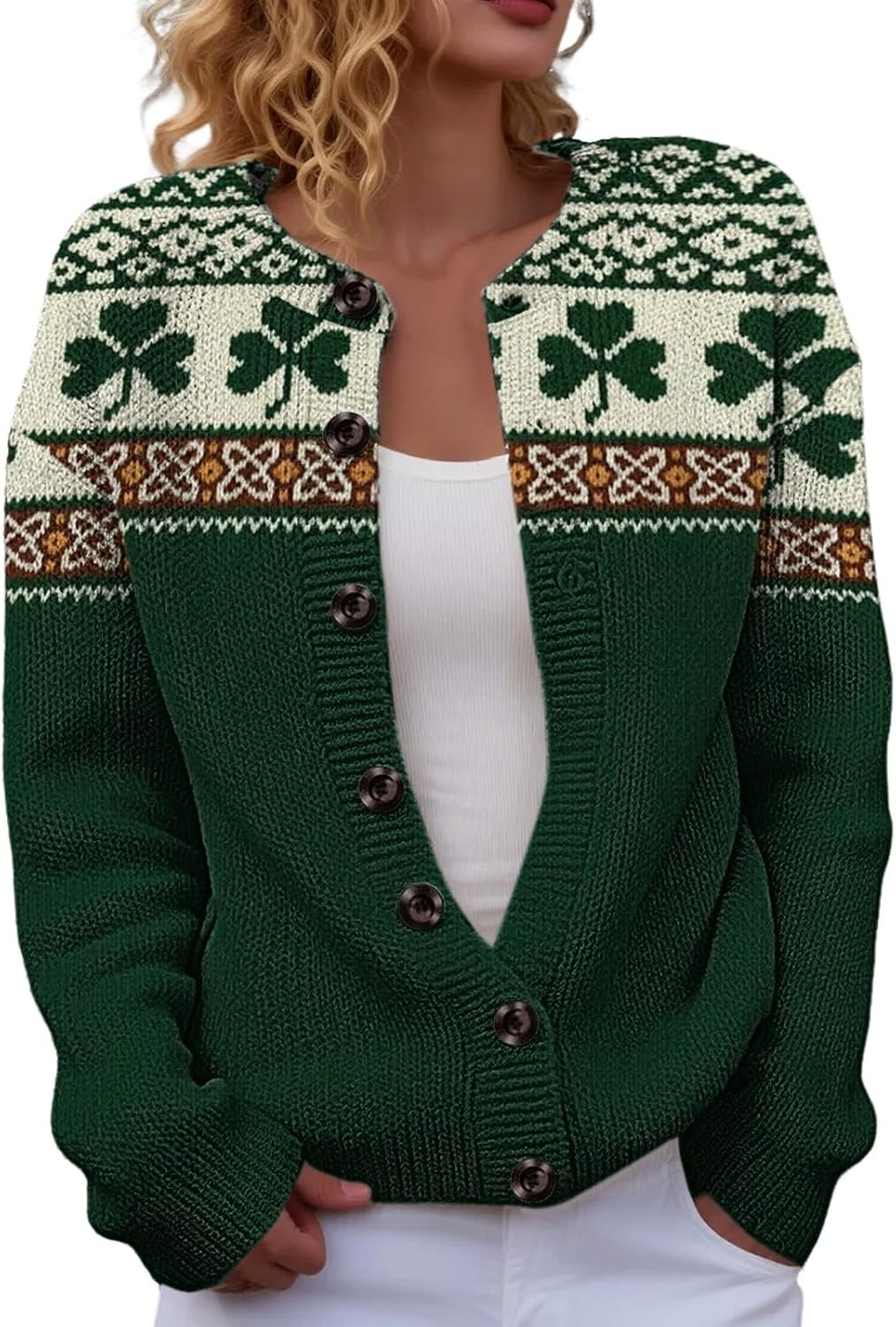 St Patricks Day Sweater Women Shamrock Irish Knit Cardigan Sweaters Long Sleeve Plus Size Casual Lightweight Outfit