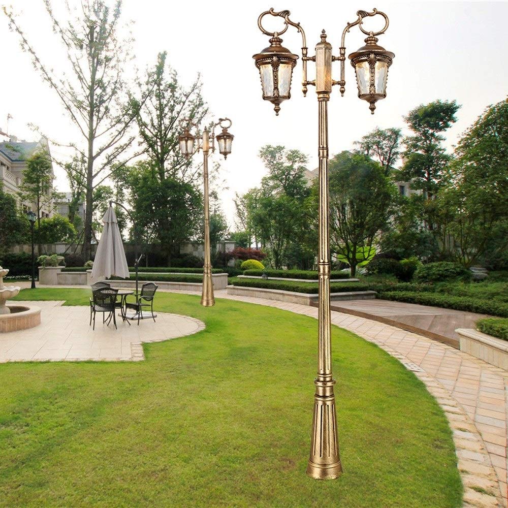 2 luci, palo Alto, Lanterna in Vetro E27 IP54 Impermeabile, lampione da Esterno per vialetti, Lampada a Colonna in Alluminio pressofuso Stile retrò Europeo, Illuminazione,Black_Height 2.95m