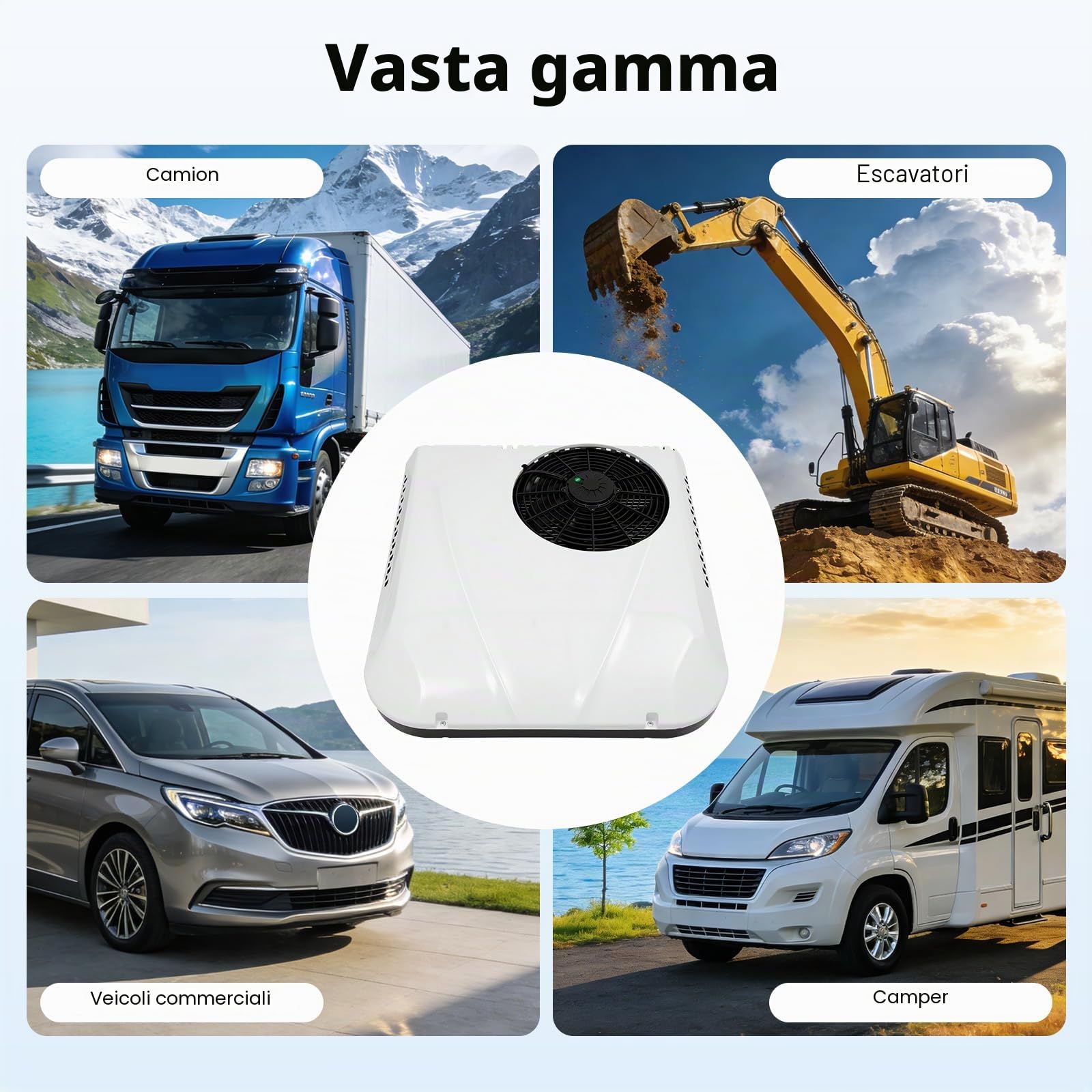 Aria condizionata per camper da 12 V, condizionatore d'aria a tetto, camper da 12 Volt DC con riscaldamento, aria condizionata silenziosa, riscaldamento rapido e raffreddamento per furgoni, camion