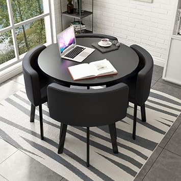 Four-Person Dining Table Set Dining Table with Chairs Round Conference Table and Chair Set Office Reception Meeting Room Space-Saving Furniture #4 L31.5*H29.5in