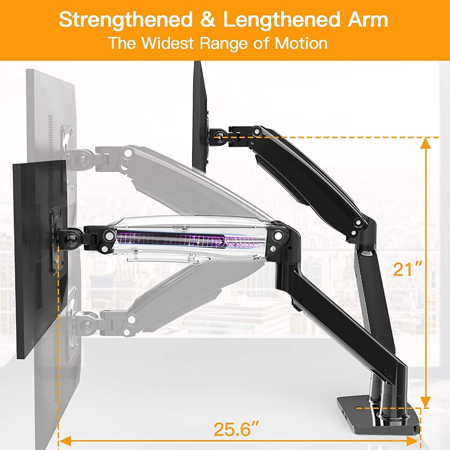 ErGear 22-35” Premium Dual Monitor Stand Mount w/USB, Ultrawide Computer Screen Desk Mount w/Full Motion Gas Spring Arm, Height/Tilt/Swivel/Rotation Adjustable, Holds from 6.6lbs to 26.5lbs / arm : Electronics