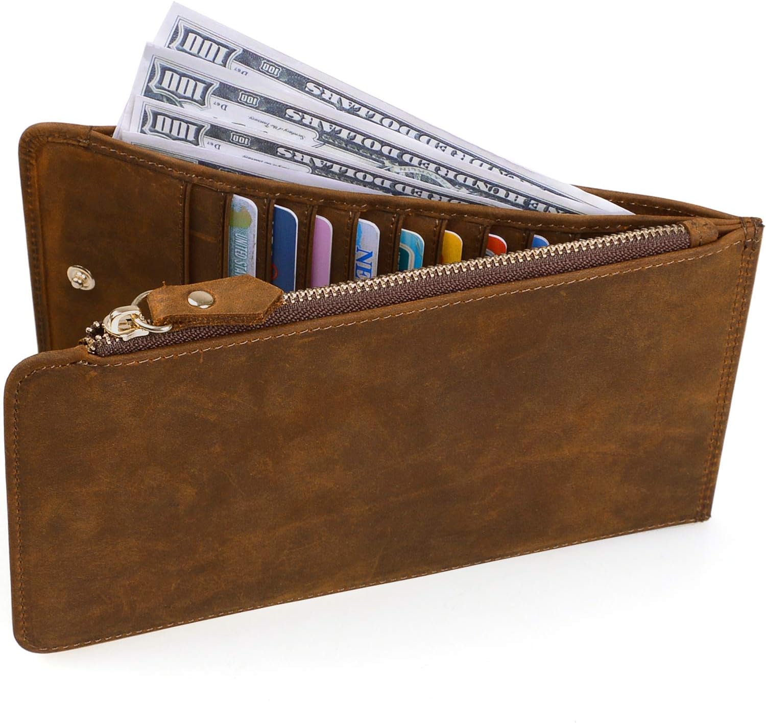 Jack&Chris Leather Multi Card Organizer Wallet Credit Card Holder Thin Wallet with Zipper Pocket,MBNM026-7 (Light Brown)