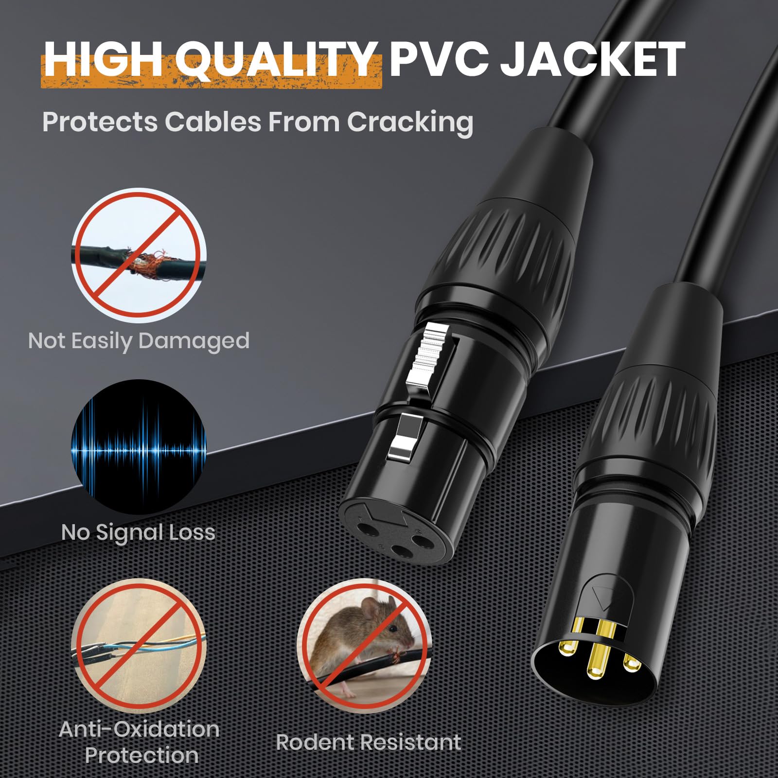 2-Pack 25ft DMX Cables - 3 Pin XLR Male To Female, Gold-Plated For Stage Lighting, Par Lights, Spotlights