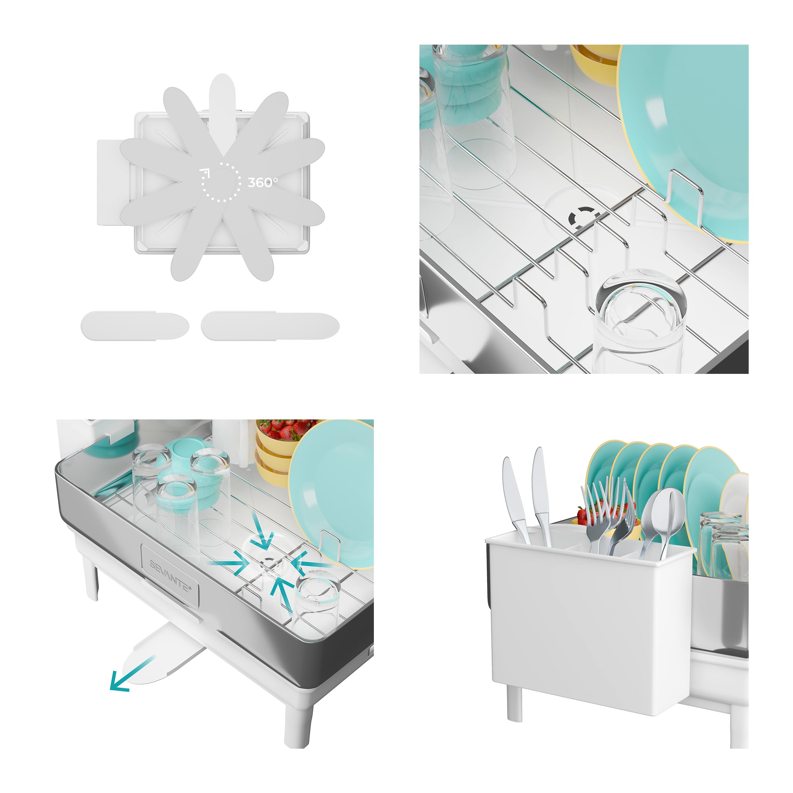Abtropfgestell Geschirr Edelstahl Weiß 48,5x32x14 cm - Geschirrabtropfgestell Kitchen - Geschirrständer - Moderne Abtropfgestell - Dish Drainer