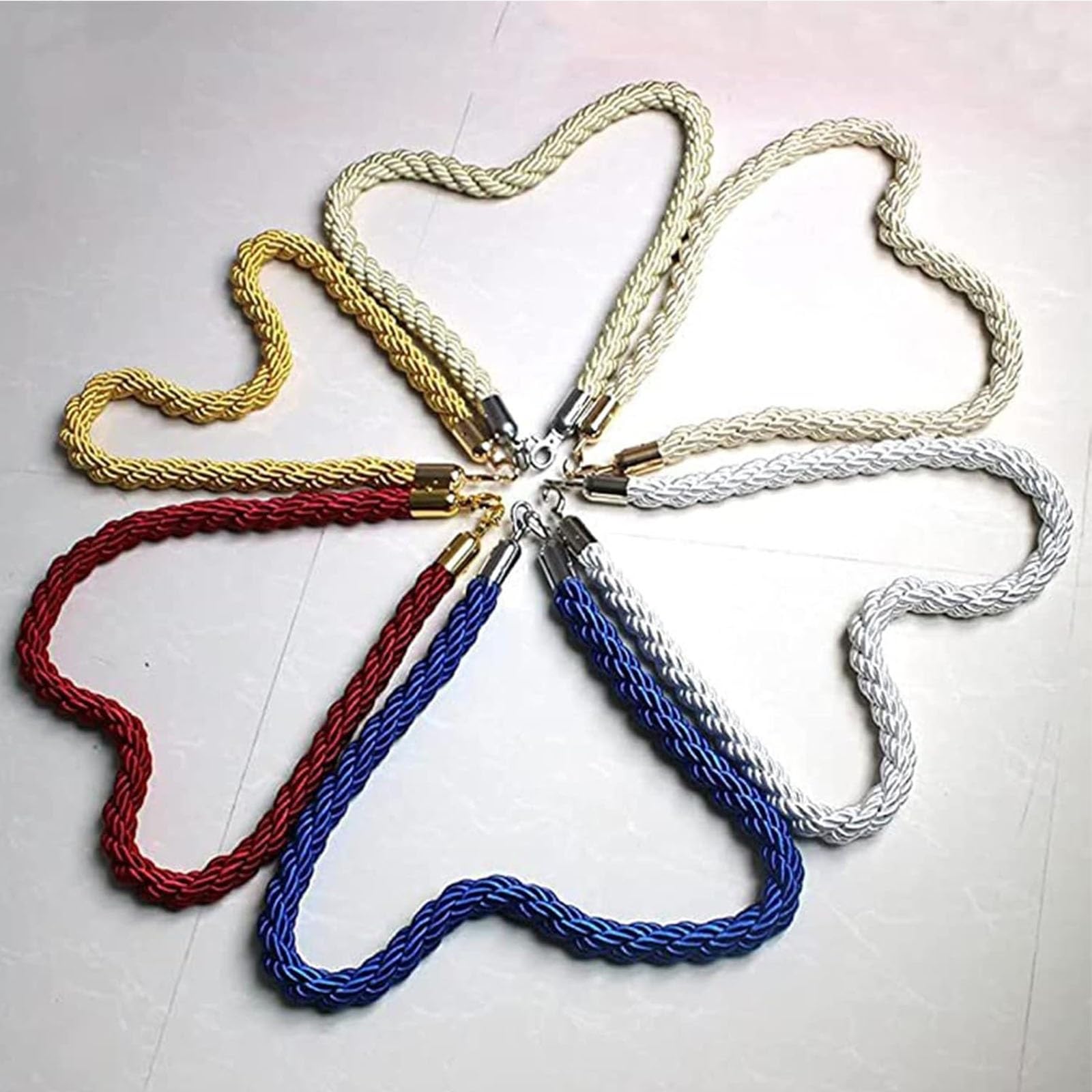 Lina odgradzająca, Liny barierowe dla kolejek, srebrna skręcona lina słupkowa(Silver Hooks,5ft/155cm)