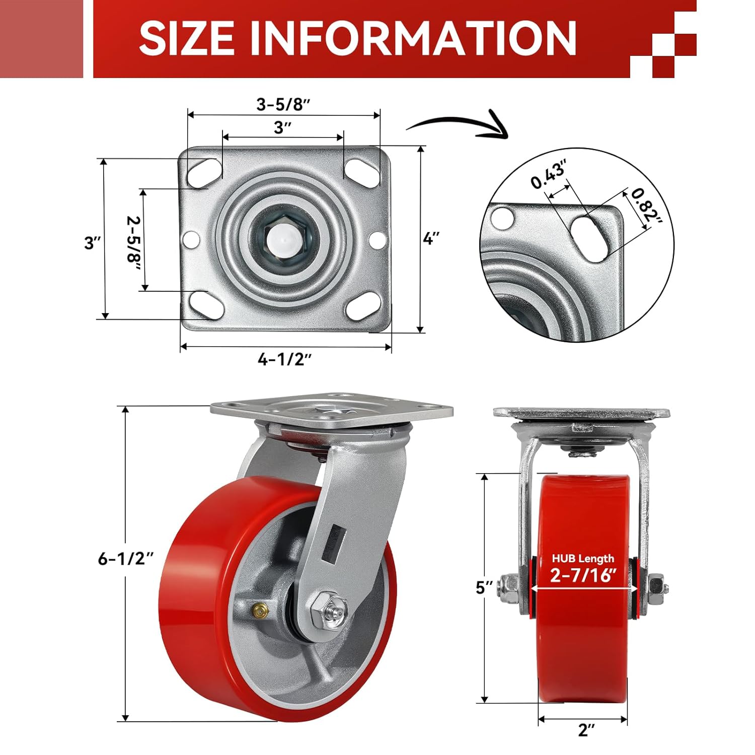 5'' x 2'' Caster Wheels Heavy Duty Industrial Casters Set of 4 with Load 4000lbs, Polyurethane on Silver Cast Iron Core Wheels for Cart Platform Truck Workbenches (2 Swivel & 2 Rigid)