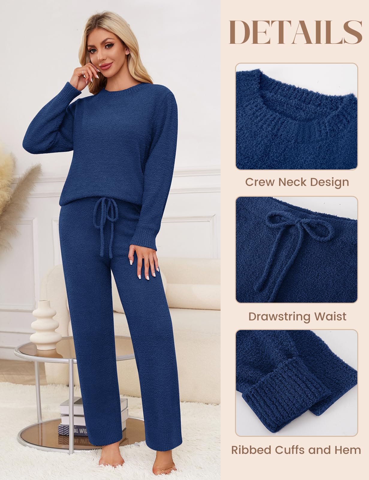 Pigiama Donna Invernale Lungo Tuta Donna Autunnale Invernale Completa Sportiva Due Pezzi Completo Elegante Pigiami Pile Felpa Manica Lunga e Pantaloni Larghi Casual Completi