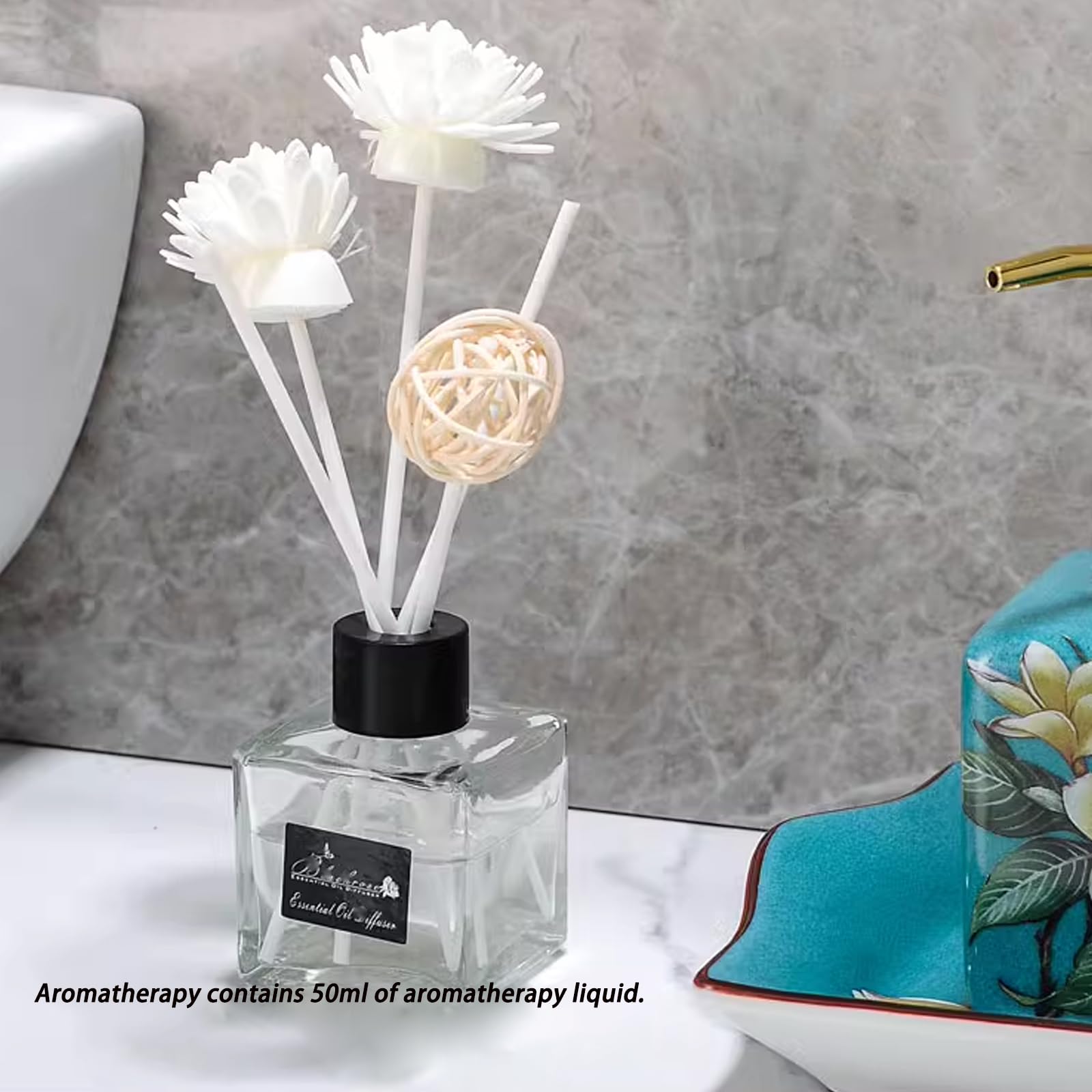 Lot de 4 distributeurs de Savon et Lotion en Flacon céramique avec Plateau et étiquette d'aromathérapie pour Salle de Bain, Cuisine et Toilettes (Rose)