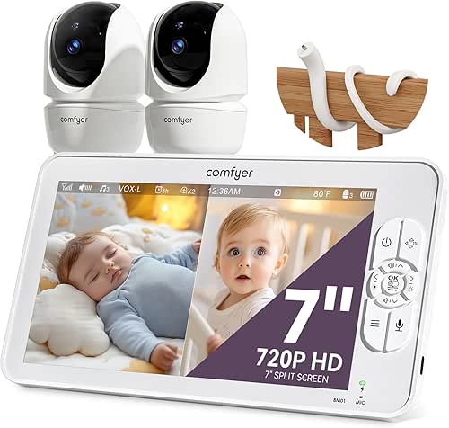 7" Split-Screen Baby Monitor with 2 1080P Cameras, 720P HD