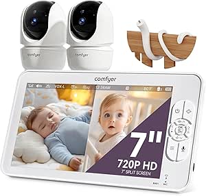7" Split-Screen Baby Monitor with 2 1080P Cameras, 720P HD No WiFi Monitor with a Flexible Bracket, 6000mAh Battery, VOX Mode, 2 Way Audio, Remote PTZ, Auto Night Vision asin的图片