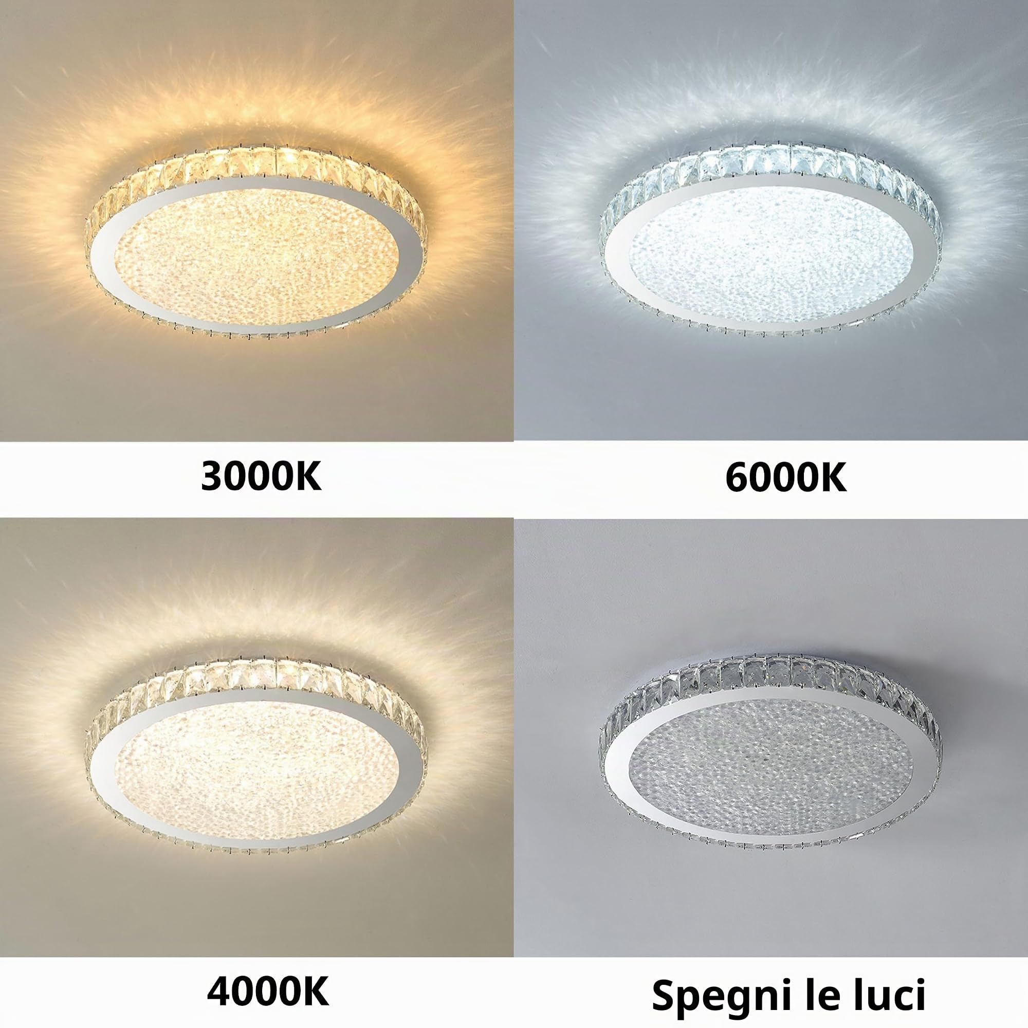Plafoniera da incasso in cristallo con decorazione cromata per bagno Apparecchio di illuminazione moderno a LED dimmerabile Grande plafoniera rotonda per soggiorno Lampada da soffitto per picc