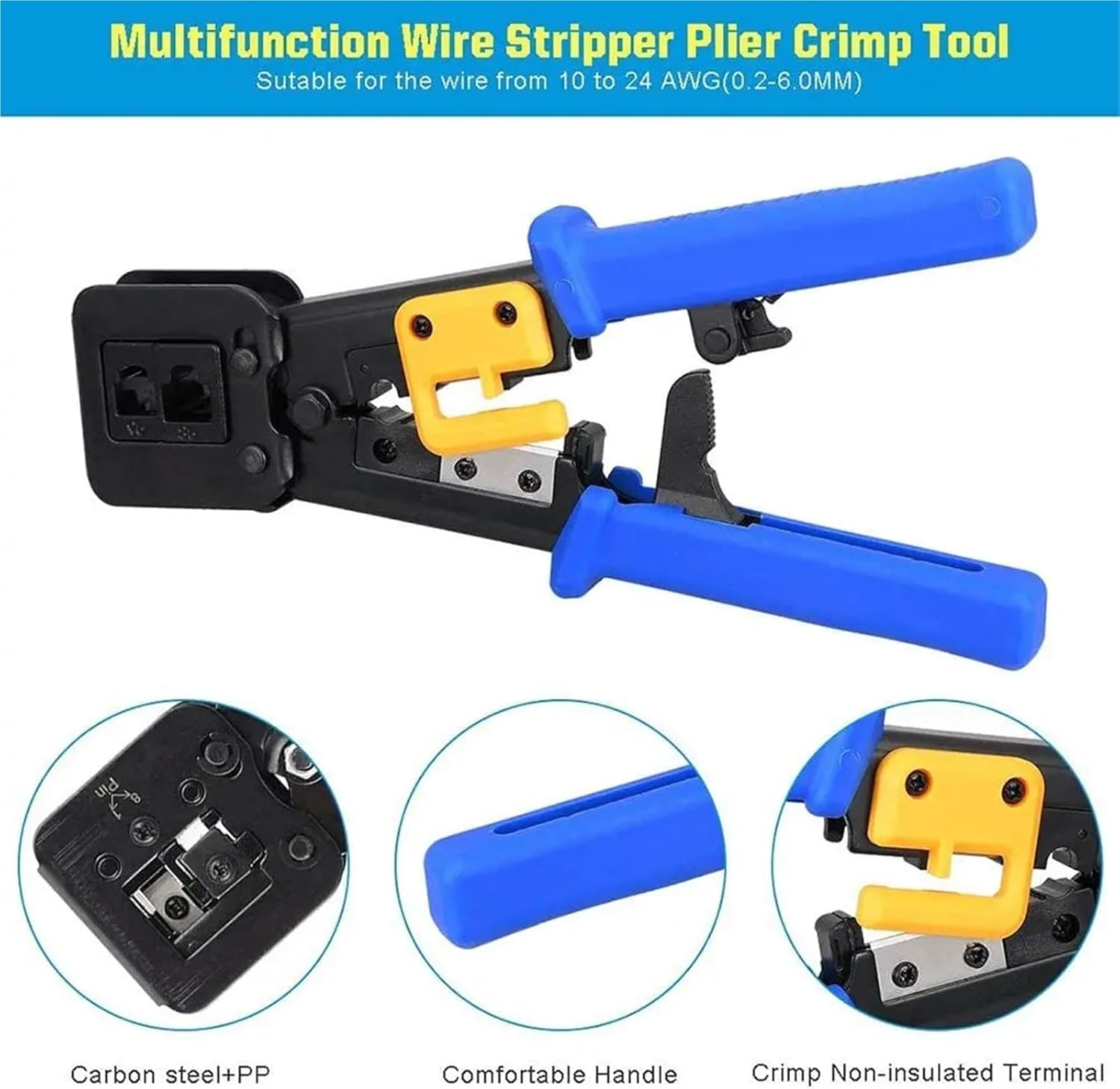 RJ45 Crimper for Pass-Through/EZ RJ11/RJ12/RJ45 connectors Cutter Stripper CAT5e/CAT6 Network Cable Wire Crimping Tool